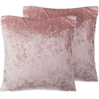 Beliani Beliani - Conjunto De Cojines Decorativos En Terciopelo Rosa 45 X 45 Cm De Doble Cara Liso Decoraci&oacute;n Moderna Glam Hosta