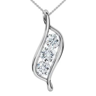 Pompeii3 1Ct Three Stone Diamond Pendant 14K White Gold Necklace Lab Grown