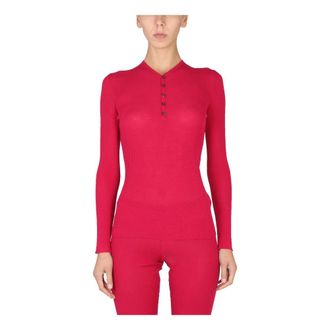 Dsquared2 V-neck Knitwear, female, Pink, Size: M Button Ribbed Sweater