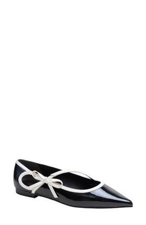 Linea Paolo Nuri Bow Pointed Toe Patent Flat in Black/Ivory at Nordstrom Rack, Size 7.5