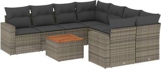 vidaXL Set De Muebles De Jard&iacute;n 9 Pzas Y Cojines Rat&aacute;n Sint&eacute;tico Gris Vidaxl