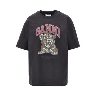 Ganni Cotton T-shirt with Tiger print Woman XS