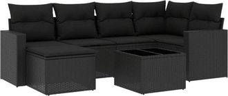 vidaXL Vidaxl - Set De Comedor De Jard&iacute;n 7 Pzas Y Cojines Rat&aacute;n Sint&eacute;tico Negro
