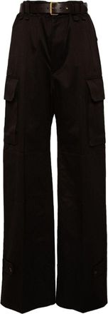 Saint Laurent logo-embroidered trousers - women - Cotton/Bos Taurus/Cotton - 38 - Brown