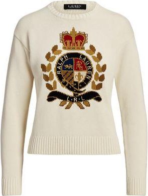 Ralph Lauren INTARSIA-KNIT CREST COTTON-BLEND SWEATER