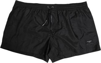 Dolce & Gabbana Black Logo Polyester Beachwear Shorts Mens Swimwear