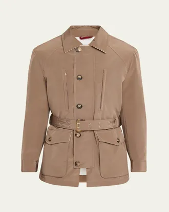 Brunello Cucinelli Mens Water-Resistant Padded Safari Jacket with Self-Belt