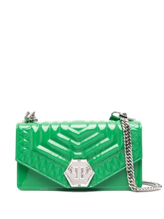 Philipp Plein Borsa a spalla media con logo esagonale - Verde