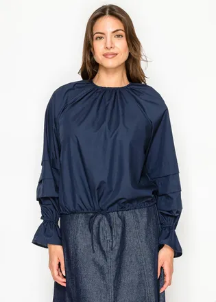 YAL New York The Navy Blouse with the Sleeve Detail