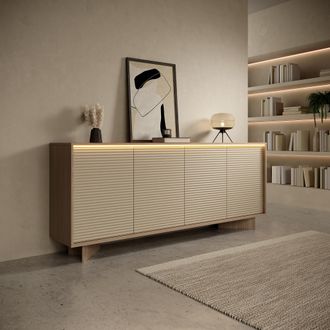 Dmora Credenza Hataga, Aparador 4 Estantes, Puertas Abatibles, 4 Puertas, 204x40x84h Cm Marr&oacute;n Roble