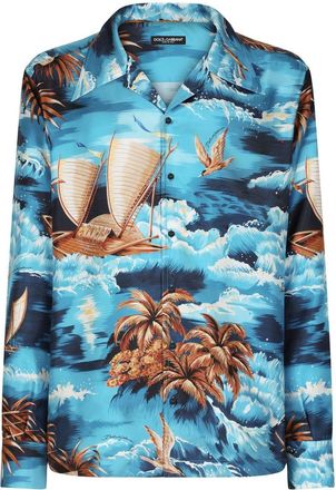 Dolce & Gabbana graphic-print silk shirt - men - Silk - 42 - Blue