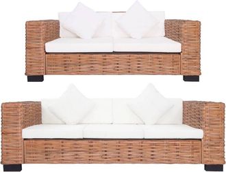 vidaXL Vidaxl - Juego De Sof&aacute;s Con Cojines 2 Piezas Rat&aacute;n Natural