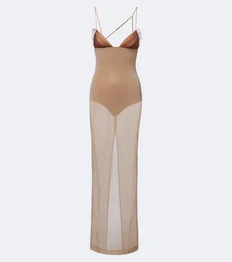 Nensi Dojaka Vestido largo de tul semitransparente