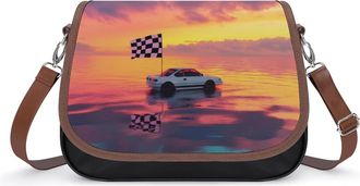 Generic Car Racing in Sunset Crossbody Bag Womens Handbag PU Message Bags Shoulder Purse with Adjustable Strap