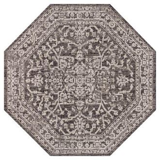 Jonathan Y Designs Malta Bohemian Medallion Textured Weave Octagon Indoor/Outdoor Area Rug in Black/gray at Nordstrom, Size 5Ft 0In X 5Ft 0In