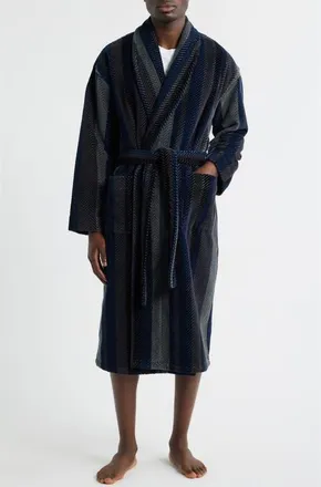 Majestic International Four Star Shawl Collar Cotton Velour Robe in Navy at Nordstrom, Size Small