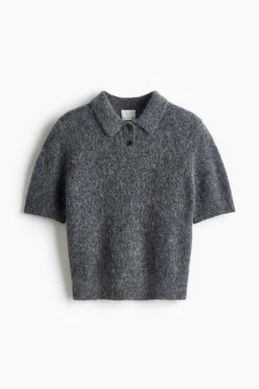 H&M Alpaca-blend Polo Shirt in Dark Gray Melange at Nordstrom, Size X-Small
