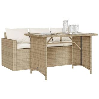 Berkfield Home Beautiful 2 Piece Garden Dining Set with Cushions Beige Poly Rattan