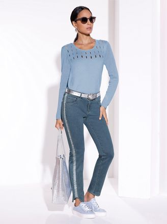 Cr&eacute;ation L Rundhalspullover CREATION L Pullover, Damen, Gr. 36, hellblau, 47% Viskose, 25% Polyester, 18% Polyamid, 10% metallisierte Fasern, unifarben, Pullover