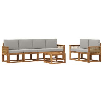 vidaXL Conjunto De Sof&aacute;s De Exterior 7 Pcs Natural Y Gris Claro Vidaxl
