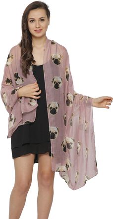 World of Shawls Ladies Girls Pug Dog Puppy Pugs Scarf Neck Wrap Shawl Soft Fashion London (Dusky Pink)