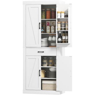 HOMCOM Dispensa Cucina Country con Armadietti, Ripiani e Cassetto Bianco