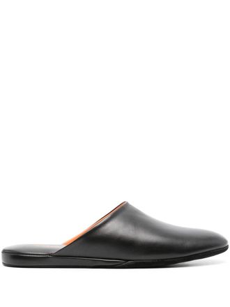 Santoni Leren slippers - Zwart