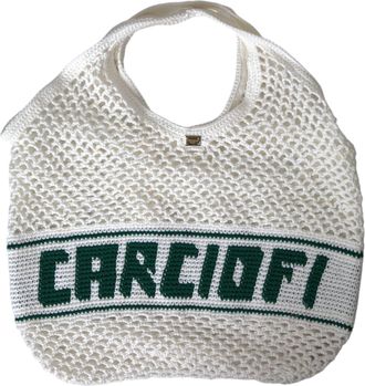 Dolce & Gabbana Witte Groene Gebreide Katoenen Logo Shopper Tasche