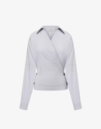 Philosophy di Lorenzo Serafini Stretch Taffeta Shirt With Buttons In Blue Stripe