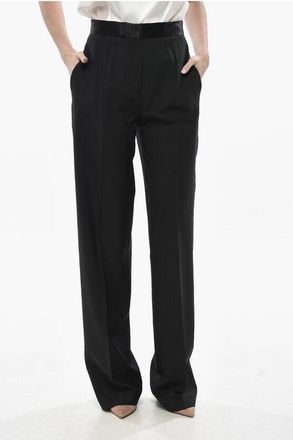 Nensi Dojaka Virgin Wool-Blend Pants with Satin Waistband size M