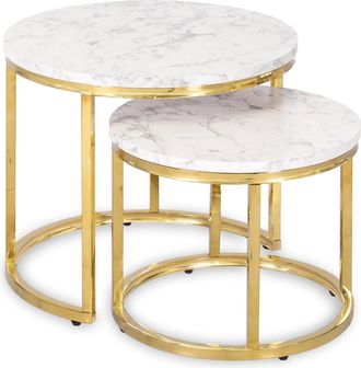 OEM Juego De Mesa De Centro Olis De 43 Cm/53 Cm En M&aacute;rmol Blanco Dorado Para Una Sala De Estar Glamurosa