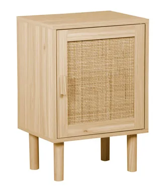 Home Heavenly Home Heavenly - Mesita De Noche 1 Puerta Camile, Mesita Auxiliar De Rat&aacute;n Con Balda Interior, 58x40x30 Cm. Color: Pino - Rat&aacute;n