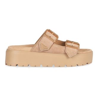 Prada Sliders, female, Beige, Size: 10 US Suede Slippers