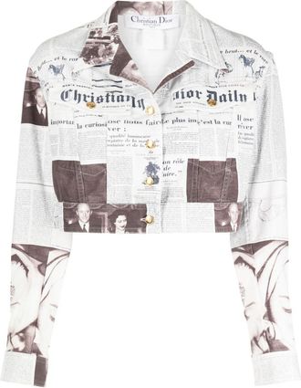 Dior 1990-2000s newspaper-print cropped jacket - women - Cotton/Polyurethane - One Size - White