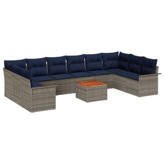 vidaXL Conjunto De Sof&aacute;s De Jard&iacute;n 11 Pcs Gris Rat&aacute;n Sint&eacute;tico Vidaxl