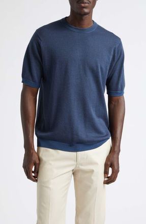 John Smedley Roderick Short Sleeve Merino Wool Crewneck Sweater in Teal Firth/hep Smk at Nordstrom, Size Xx-Large