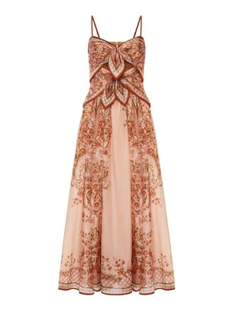 Zimmermann ASTER SILK MIDI DRESS WITH CUT-OUT INSERT AND BOWS - Zimmermann - Woman