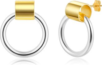MAX + STONE 925 Sterling Silver 18K Gold Plated Two Tone Faye Hoop Knockers Earrings