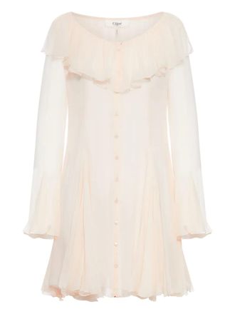 Chlo&eacute; ruffled mini dress - women - Cotton - 36 - Pink