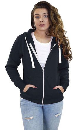 Generic True Face Ladies Hoodie Zip Up Plain Womens Sweatshirt Fleece Full Zipper Hooded Long Sleeve Zipped Top Navy XXL 2XL XX-Large