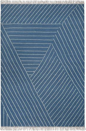 Wecon Home Alfombra tejida a mano lana virgen azul con flecos 80x150