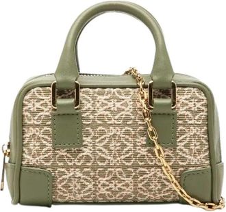 Loewe Pre-owned Repeat Anagram Amazonas 12 Canvas Leather 2way Bag - Dames - Vintage Mini Tas - Groen - ONE Size - Leer - Vintage