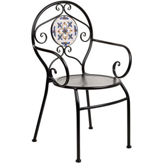 Wanderlust Deco Sill&oacute;n De Mosaico Y Forja Negro 58x54x88