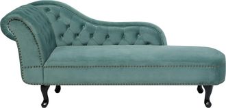 Beliani Beliani - Chaise Longue Tapizado En Terciopelo Verde Menta Con Botones Versi&oacute;n Izquierda Nimes