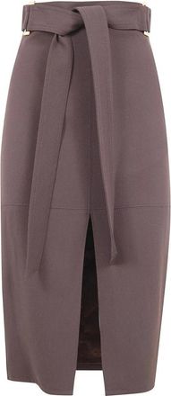 Elisabetta Franchi Gabardine Rok met Ceintuur - Dames - Midirokken - Bruin - L - Polyester - Rokken