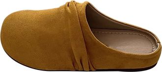 Generic New UK 6 Suede Leather Mules Shoes for Women Ladies Wide Fit Closed Toe Sandals Backless Low Wedge Slip On Mule Shoes Mesh Sheer Loafer Gift Footwear 