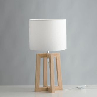 Fan Europe Fan Europe - Lampada da tavolo berry in legno naturale con paralume in tessuto bianco