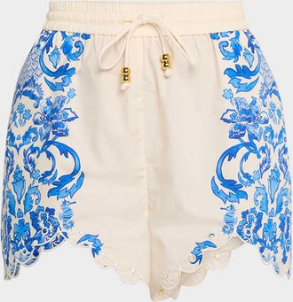 Mestiza New York Baja Scalloped Floral-Print Cotton Shorts