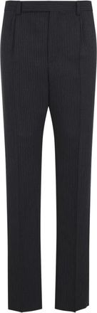 Saint Laurent Tapered Pants in Striped Herringbone Wool - Heren - Nette broeken - Grijs - L - Wol - Broeken