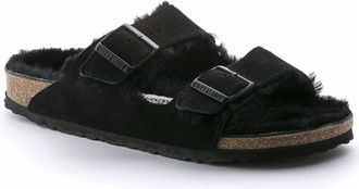 Birkenstock Womens Arizona Suede Sandals In Black/black Shearling